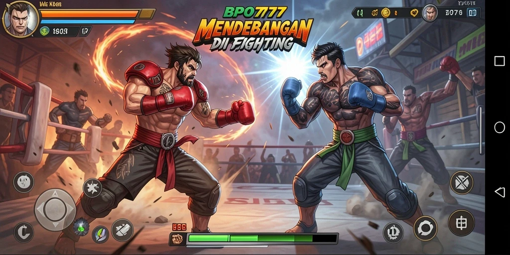 Tangkapan layar gameplay BPO777 yang menunjukkan pertarungan seru dan karakter yang unik.
