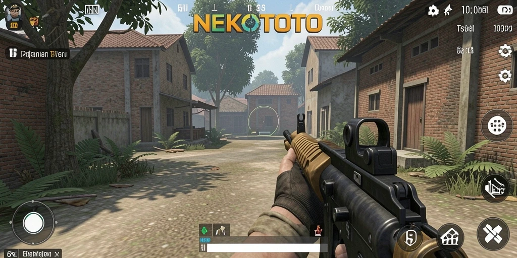 Screenshot gameplay <strong>NEKOTOTO</strong> menampilkan aksi seru dalam pertarungan TPS.